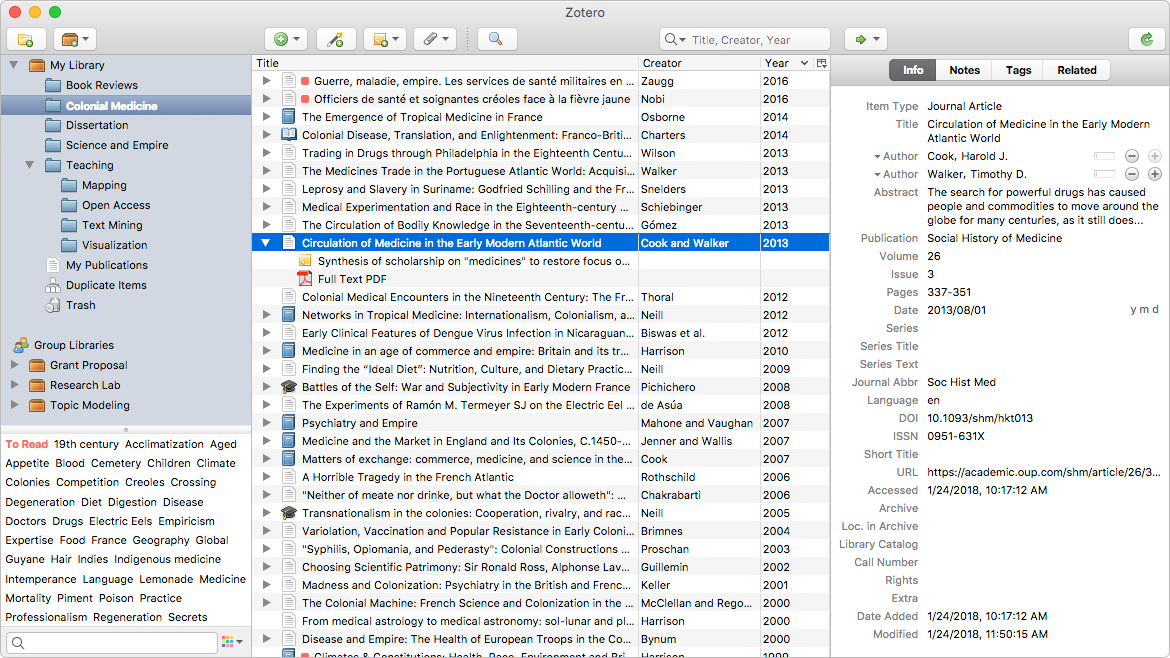 Zotero 桌面应用程序的屏幕截图